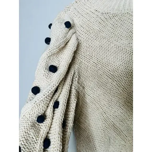 MARIE OLIVER Bridget Knit Bauble Detail Gathered Sleeves 100% Cotton Sweater S - Picture 11 of 14
